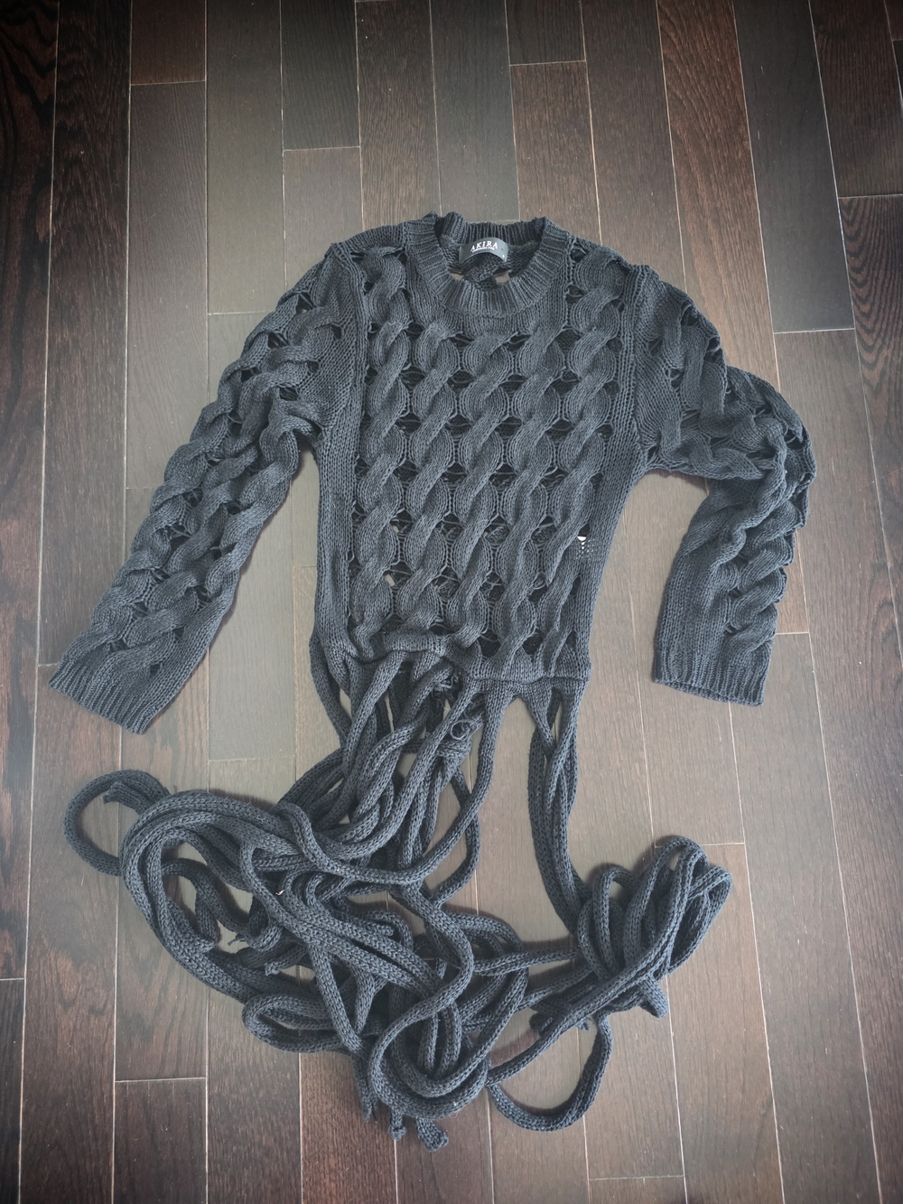 AKIRA Black Open-Knit Fringe Crop Sweater
